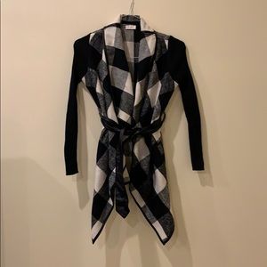 SHEINSIDE Plaid Leather-Trim Sweater Jacket
